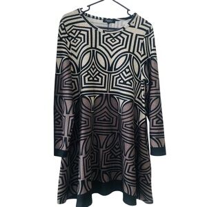Papillon Black and Tan Geometric Long Sleeve Sweater Tunic Dress XL